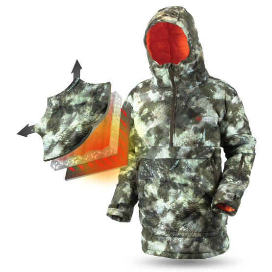 Stoney Creek ThermoHunt Puffer Jacket Camo fabric layers front