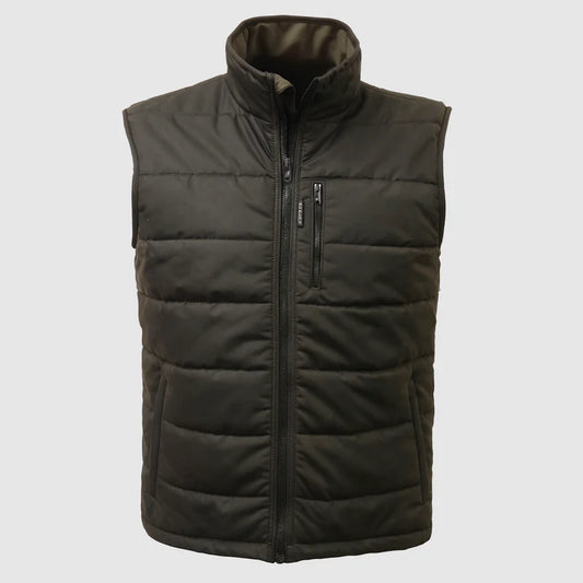 Oilskin Thermal Wool Loft Puffer Vest in brown, front view