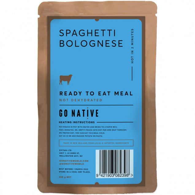 GO NATIVE READY TO EAT MEAL: 250G SPAGETTI BOLOGNESE