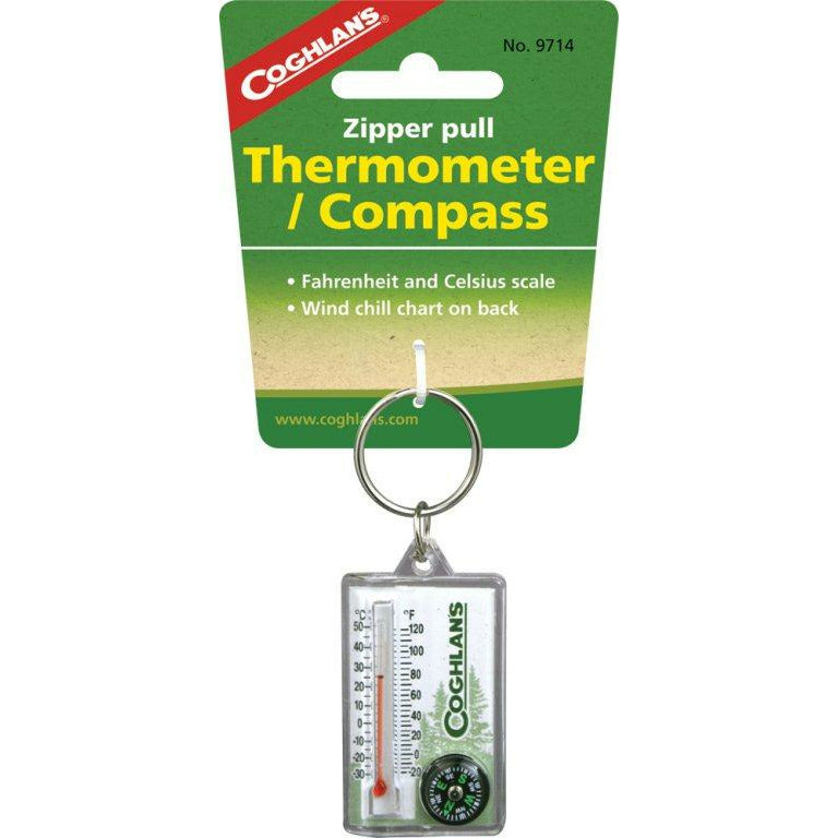 COGHLANS ZIPPER PULL THERMOMETER W/ COMPASS